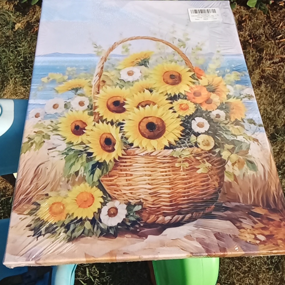 Sunflower Basket Canvas Art NWT